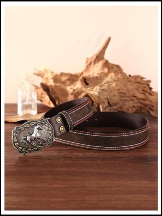 Retro Western Belt with Metal Buckle Faux Leather Floral Waist Cinch main image 4